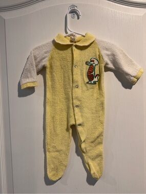 Vintage Yellow & White Baby One-Piece Applique